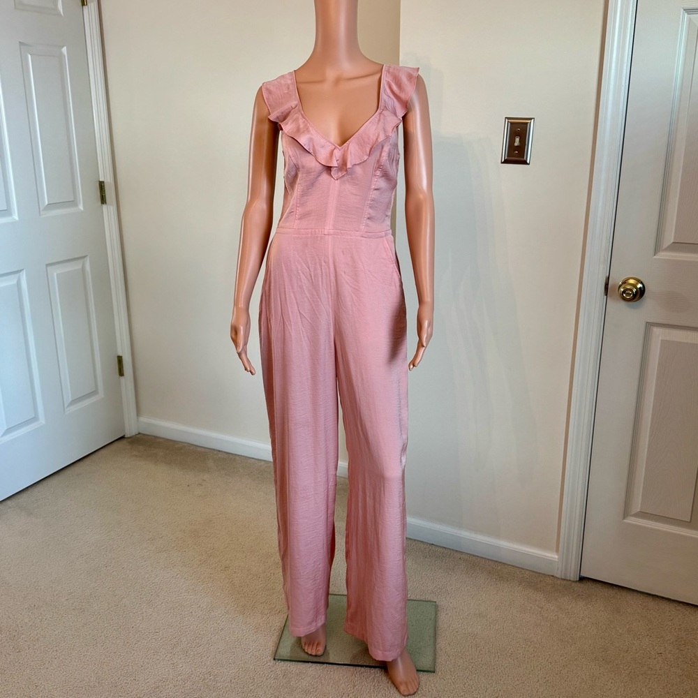 Express Dusty Pink Satin Feel Flowy Feminine Romantic Wide Leg Ruffle Jumpusit 6